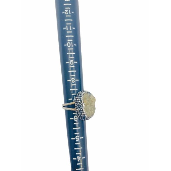 Natural Quartz Sparkling Cluster 925 Silver Ring Size 7.5 - Picture 4 of 11